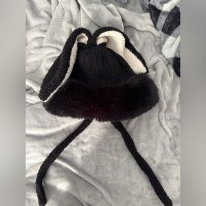 Dolls Kill Black and White Bunny Ear Hat